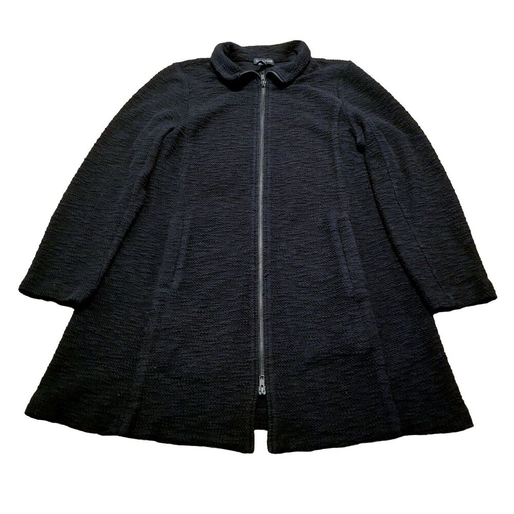 Eileen Fisher Jacket Women Size Medium Black Full Zip Cotton Sweater Made In USA